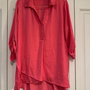 Renuar Coral Pink V-Neck High-Low Blouse